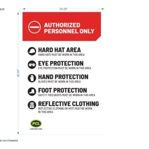 Authorized Personnel Only - Hard Hat Area - Eye Protection - Hand Protection - Foot Protection - Reflective Clothing